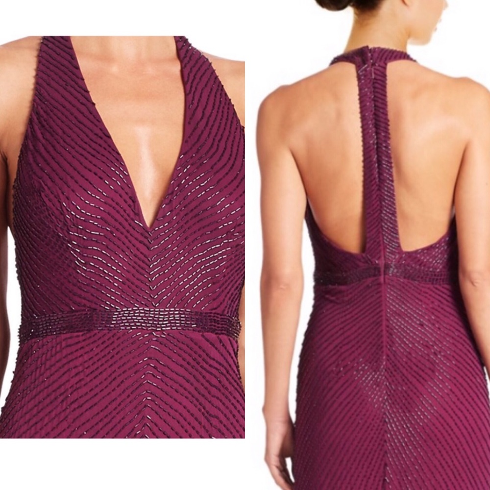 Aidan Mattox fully beaded V-neck sleeveless Open back long gown - Picture 5 of 9